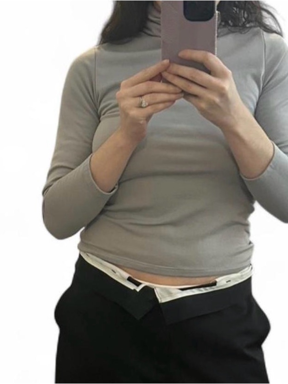 Minimal Turtleneck Long Sleeve Top in Light Gray Women’s Size Small